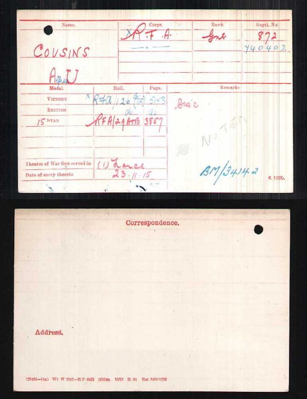 Alfred Uriah Cousins medals