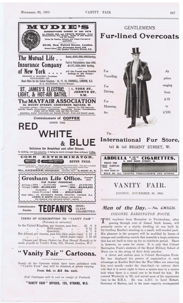 Vanity Fair Print 1905 Colonel Barrington Foote