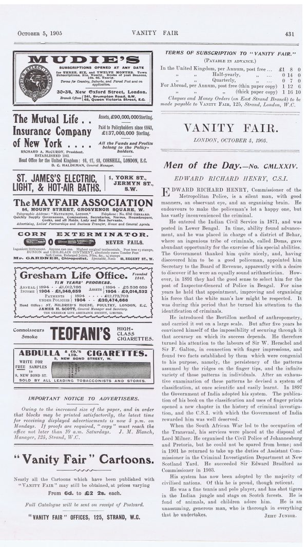 Vanity Fair print 1905 Edward Richard Henry