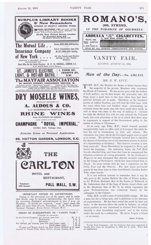 Original Vanity Fair print 1905 of Henry William Lucy