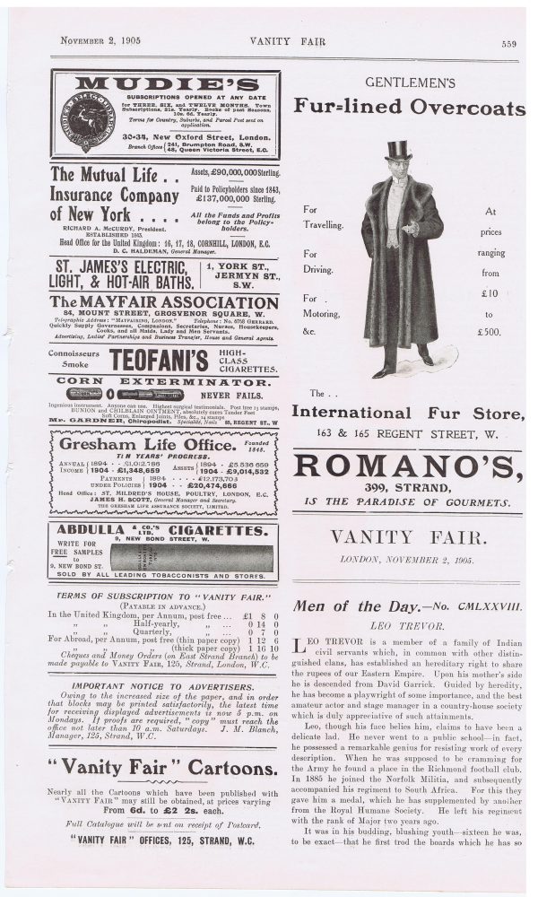 Original Vanity Fair print 1905 of Leo Trevor